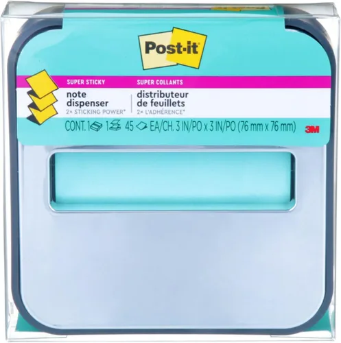 Vista 2 de Dispensador de notas Post-it con notas Post-it emergentes, base negra con parte superior de acero, 1 bloc de notas superadhesivas Aqua Splash de 3 x