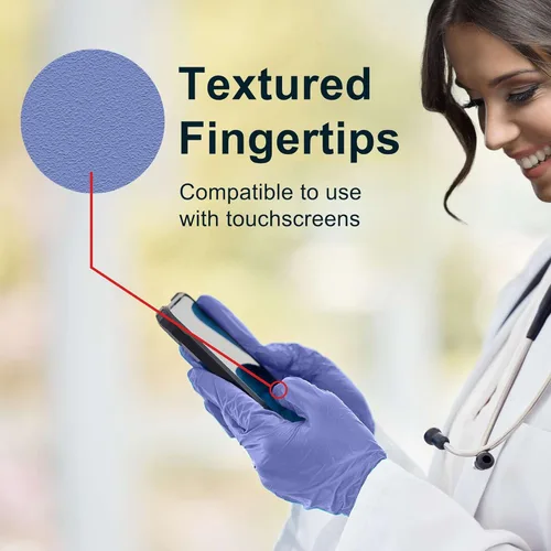 Vista 5 de Guantes Médicos Desechables Biodegradables Pequeños - 150 Unidades - Guantes de Nitrilo Azul Violeta - Guantes de Examen Médico Sin Polvo y Sin