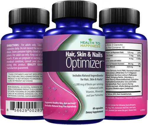 Vista 7 de Fórmula de crecimiento del cabello – para hacer que tu cabello crezca y brille la piel Optimizador de cabello, piel y uñas con 5000 Mcg