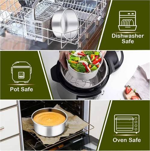 Vista 5 de P&P CHEF - Juego de moldes redondos para tartas de 6 pulgadas, moldes de acero inoxidable para hornear de capa para tartas de cumpleaños y boda,