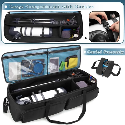Vista 3 de samdew Funda para telescopio astronómico, bolsa de almacenamiento grande de telescopio de 40.8" para tubo de telescopio y trípode, funda