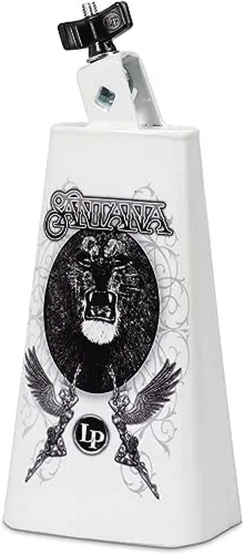 Latin Percussion Cencerro, blanco con Santana Lion IV álbum de arte gráfico, 8 pulgadas (LP205-SNL)