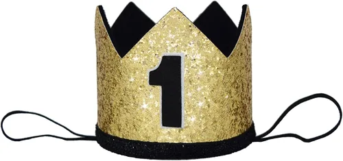 Vista 5 de Corona de primer cumpleaños con purpurina para bebé, sombrero de fiesta de primer cumpleaños, accesorio para fotos