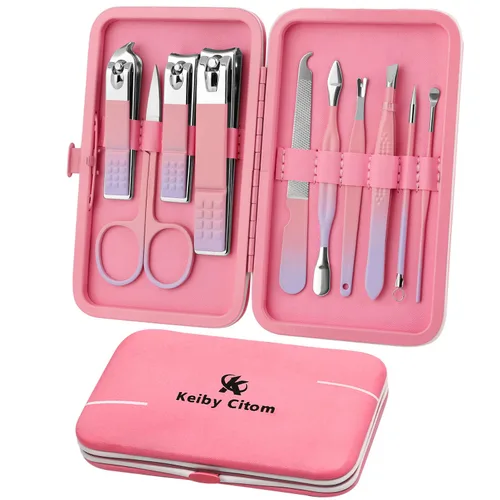 Vista 12 de Juego de manicura, mini cortaúñas de viaje, kit de herramientas de cuidado de pedicura, 10 piezas de acero inoxidable (azul)