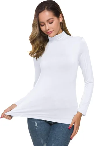 Vista 2 de POPZONE - Jersey básico de manga larga y cuello de tortuga para mujer, suave, ajustado y ligero