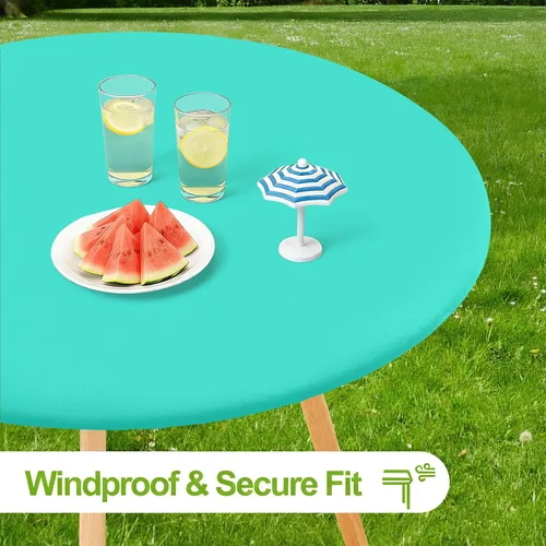 Vista 3 de Smiry - Mantel redondo de elastano, manteles ajustados lavables elásticos para mesas de 36 a 44 pulgadas, cubierta de mesa de picnic elástica