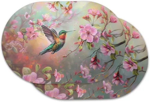 Vista 54 de Blue Flower Dining Table Mats Set of 2 Hummingbird Heat Resistant Placemats Washable and Wipeable Non Slip Place Mat, Waterproof Modern Dining Table