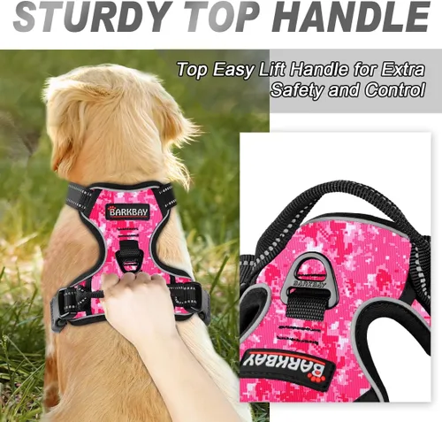 Vista 3 de Barkbay Arnés antitirones con clip frontal para perros, material resistente y reflectante, mango de fácil control para pasear perros grandes