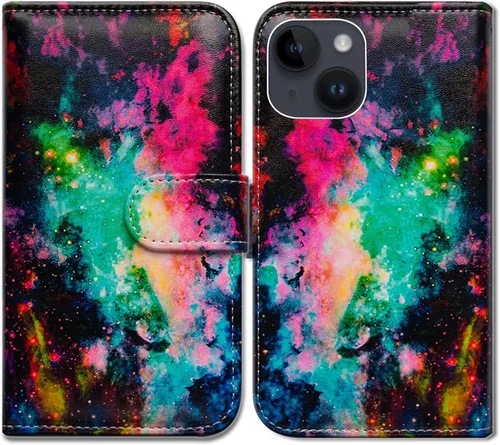 Vista 16 de Bcov Funda para iPhone 15, diseño de pájaro negro y verde con tapa para teléfono, con ranura para tarjetas, soporte para iPhone 15