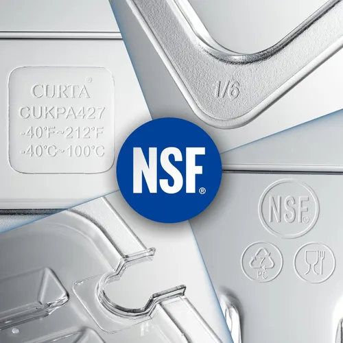 Vista 5 de CURTA Paquete de 6 cubiertas NSF para bandeja de alimentos, tapa de policarbonato transparente de tamaño 1/2 con asa para bandeja de alimentos