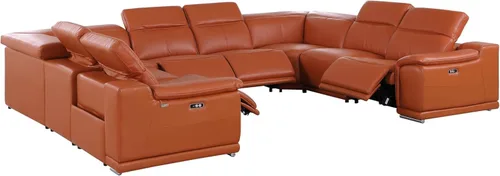 Vista 313 de BlackJack Furniture Venice - Sofá modular de cuero italiano de grano superior de 5 piezas con 3 reclinables eléctricos, reposacabezas ajustable