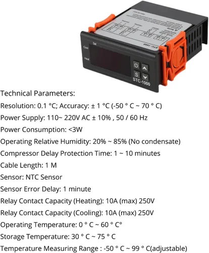 Vista 6 de STC-1000 Controlador digital de temperatura, AC 10A 110V-220V, controlador de temperatura LED digital, calefacción, enfriamiento, termostato