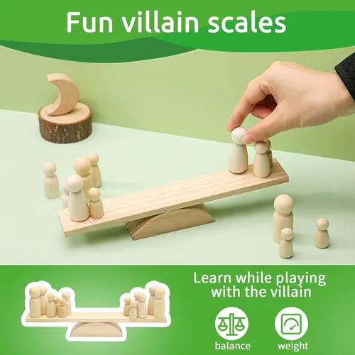 Vista 5 de Promise Babe Juguetes de madera para bebés, juguetes de conteo de equilibrio, juegos de matemáticas, muñecas de madera sin terminar, aprendizaje