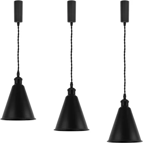Juego de tres 3.2 pies de cable ajustable tipo H base E26, pantalla de cono negro, diseño moderno, lámpara colgante para restaurante, entrada,