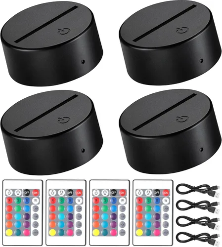 Honoson 4 Pieces 3D Night LED Lamp Base 16 Colors LED Lights Display Base with Remote Control and USB Cable, Lights Frame for Acrylic and Resin