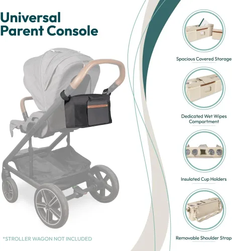 Vista 3 de Organizador universal para cochecito WONDERFOLD con portavasos con aislamiento, cierre de gancho y bucle, asa de sujeción, 2 bolsillos