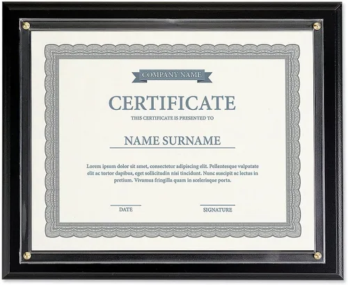 Fine Stationery Placa plana negra con certificado de premio, certificado o diploma deslizable de 8.5 x 11 pulgadas, marco de pared de madera, 11 x