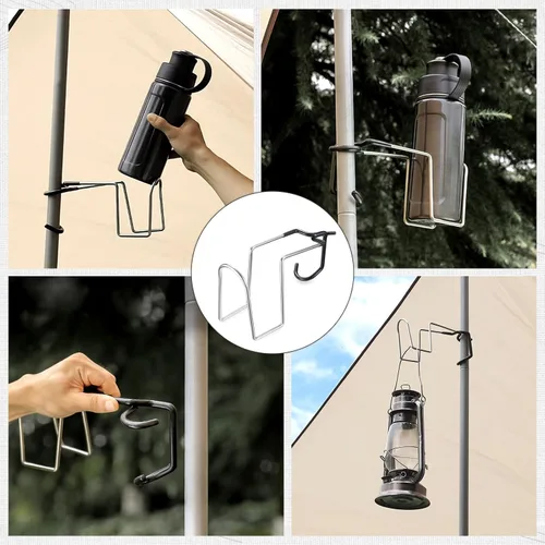Vista 6 de TOBWOLF - 2 ganchos para farol de campamento al aire libre, soporte para botellas de agua, soporte de lámpara de acero inoxidable, soporte