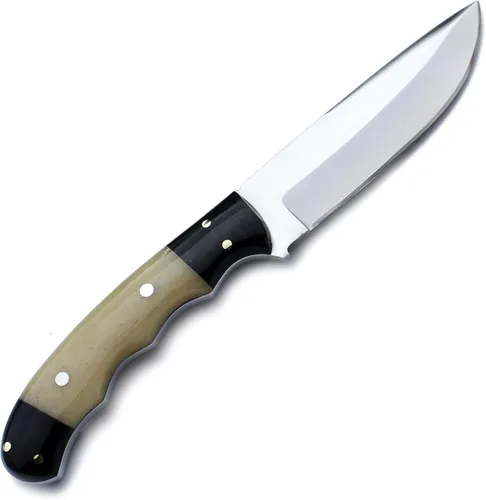 Vista 3 de GCS - Cuchillo de caza táctico de acero hecho a mano D2 con funda de cuero y mango de espiga completa diseñado para caza y campamento y EDC GCS 757