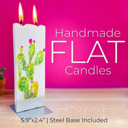 Vista 2 de FLATYZ Vela plana hecha a mano, murciélagos de Halloween, velas de otoño, velas decorativas pintadas a mano, sin perfume, vela de 2 mechas