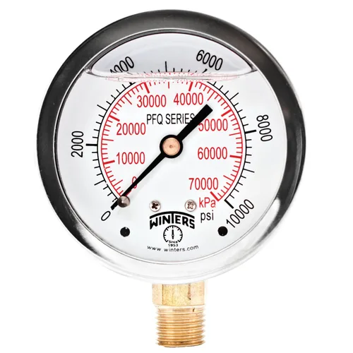 Vista 17 de Winters 2-1/2 "Tamaño del dial, medidor de presión industrial lleno de líquido, internos de latón, caja de acero inoxidable, doble escala 0-1,000