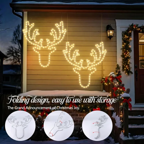 Vista 4 de Decoración de luces de reno grande de 32 pulgadas de Navidad – 134 LED impermeable para decoración de pared con temporizador para decoración