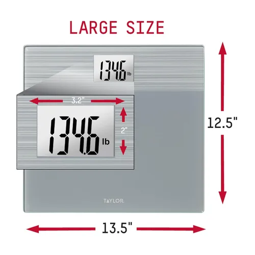 Vista 3 de Taylor Báscula digital de baño de plataforma ancha, báscula para peso corporal, pesadora, funciona con pilas, mide un peso de hasta 500 libras