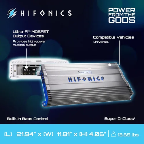 Vista 4 de Hifonics BG-3300.1D Brutus Gamma Monoblock Super D Clase 3300 W Sistema de Sonido de Audio para Coche Subwoofer Altavoz Amplificador con Botón