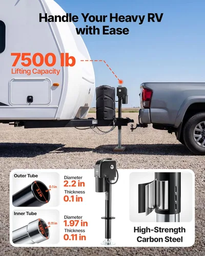 Vista 2 de VEVOR Gato de remolque eléctrico, capacidad de 7500 libras, conector de lengua de energía eléctrica con cubierta protectora impermeable y luz LED