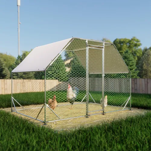 Gallinero grande de metal con cubierta impermeable, jaula de pollos de entrada para 6/10 pollos, conejos, patos, corral al aire libre