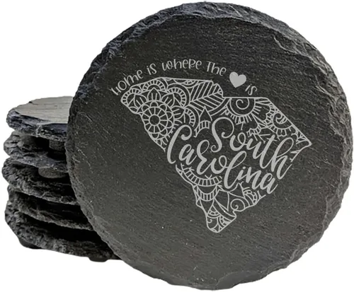 Vista 37 de Rustic Slate Coasters Set of 4 - South Carolina Design with Flower for Holidays, Birthdays, Housewarming - 4" Round or Square - Made in Oregon, USA