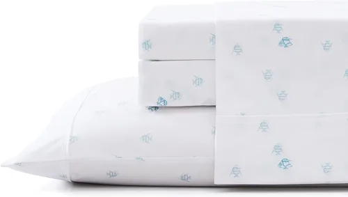 Vista 10 de Tommy Bahama - Juego de sábanas tamaño individual, ropa de cama de 100 % algodón percal con una sensación crujiente y fresca, bolsillos profundos