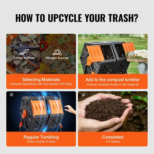 Vista 6 de VEVOR Contenedor de Compost, Compostador Giratorio de Doble Cámara de 37 Galones, Alto Volumen Dos Cámaras Giratorias con 2 Puertas Correderas