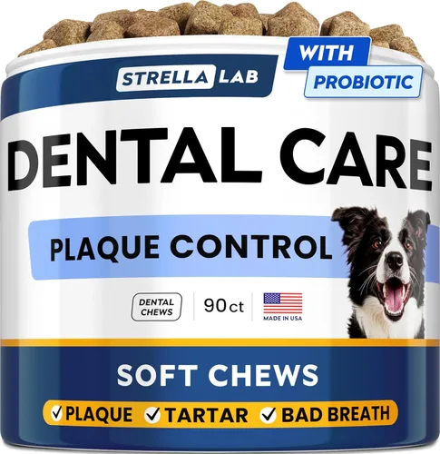 STRELLALAB Avanzados masticables dentales y ambientadores de aliento para perros, golosinas de limpieza de dientes de perro, control de mal aliento,