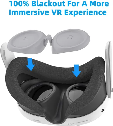 Vista 4 de Relohas Deluxe VR Accessories for Meta Quest 3, Safe 2 in 1 Silicone Case Set for Oculus Quest 3, Include Upgraded Lens Protector, Face Cover (Grey)
