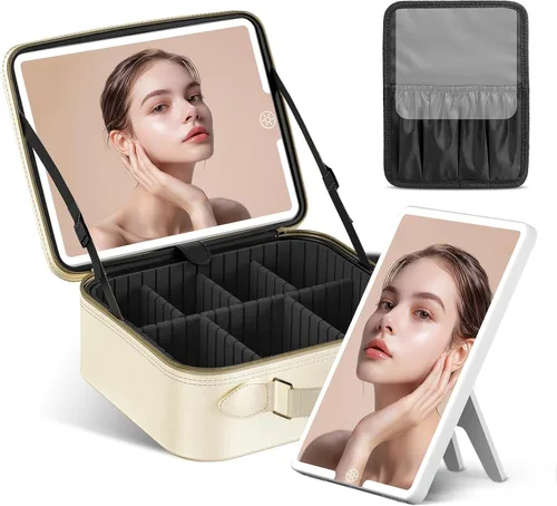 Vista 18 de JUSRON Bolsa Organizadora Portátil para Maquillaje con Divisores Ajustables, Soporte para Brochas de Maquillaje, Negro, L