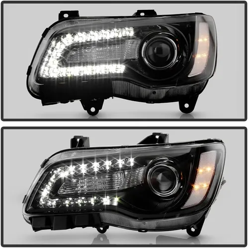 Vista 5 de ACANII - Para [tipo halógeno] 2011-2023 Chrysler 300 Negro LED DRL Faros Faros Faros Par Par Izquierdo+Derecho