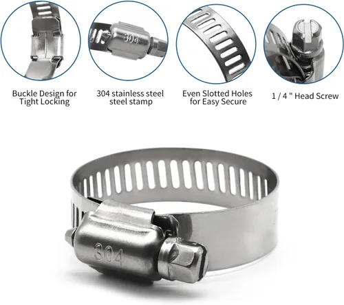 Vista 3 de Paquete de 10 abrazaderas de manguera de acero inoxidable, abrazaderas de manguera de metal con engranaje helicoidal de 1-1/2 pulgadas a 2-1/2