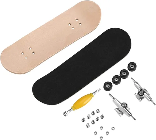 Tyenaza Mini patinetas de dedo, patineta de dedo de madera, juego profesional de patinaje para dedos, diapasón de cubierta para niños (negro)