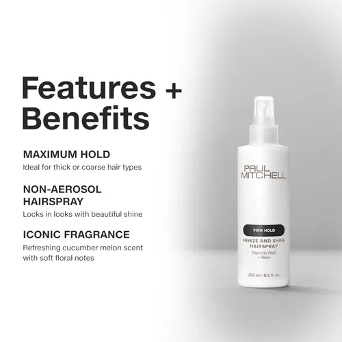 Vista 3 de Paul Mitchell Freeze and Shine Super Hairspray, máxima sujeción, laca para el cabello con acabado brillante, para cabello grueso