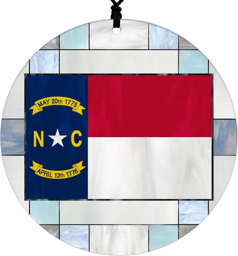 Vista 8 de New Hampshire Christmas Ornament - Faux Stained Glass Design Effect Featuring State Flag - 2026 Hanging Acrylic Disc Decoration for Tree - Unique