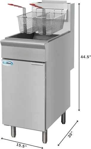 Vista 2 de KoolMore Freidora comercial de propano líquido de pie de 40 libras con 90,000 BTU en acero inoxidable, certificación ETL (KM-FDF40-LP)