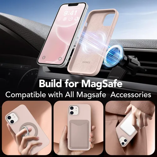Vista 439 de GONEZ Funda magnética para iPhone 14, compatible con Magsafe, con protector de pantalla + protector de cámara, forro de microfibra antiarañazos
