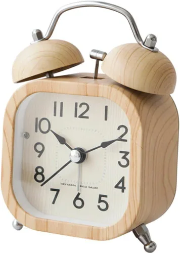 Double Bell Alarm Clock, Vintage Alarm, Wood Grain Alarm Clock Bedside Wake Up Clock No Ticking Silent Alarm Clock with Backlight