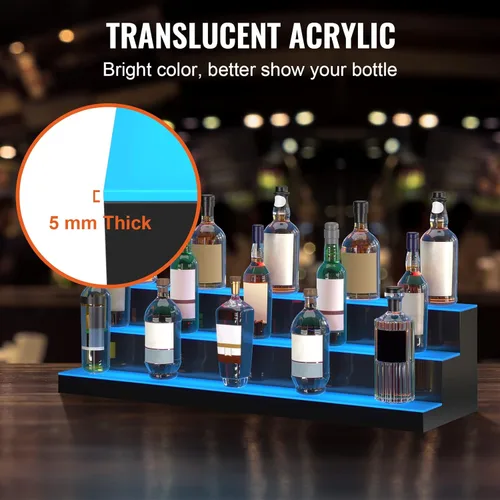 Vista 5 de VEVOR Exhibidor de Botellas de Licor con Iluminación LED, 3 Niveles de 40 Pulgadas, Compatible con USB, Estante de Bar Iluminado para el Hogar