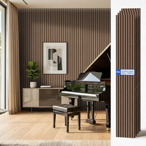 Vista 23 de PIWA Paneles de listones acústicos de madera, 94 x 24 pulgadas, 2 unidades, superficie MDF de 0.472 in con núcleo absorbente de sonido de 0.394