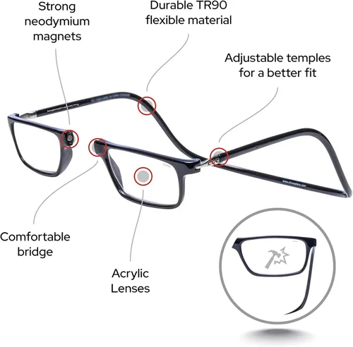 Vista 3 de Clic Magnetic Reading Glasses Computer Readers Replaceable Lens Adjustable Temples Executive