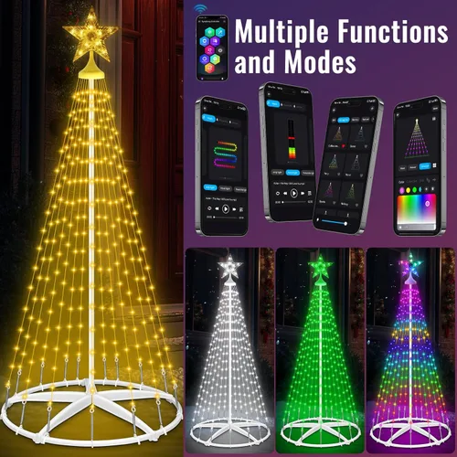 Vista 3 de Árbol de Luz Cónico Navideño Inteligente Forlivese de 6 Pies, Luces de Decoración de Árbol Navideño con Más de 100 Modos, Show de Luces con Control