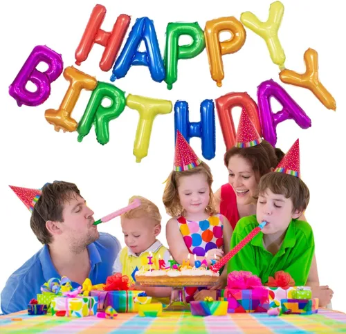 Vista 4 de Juego de letras inflables de papel de aluminio 3D de 16 pulgadas para fiesta de cumpleaños (arcoíris)