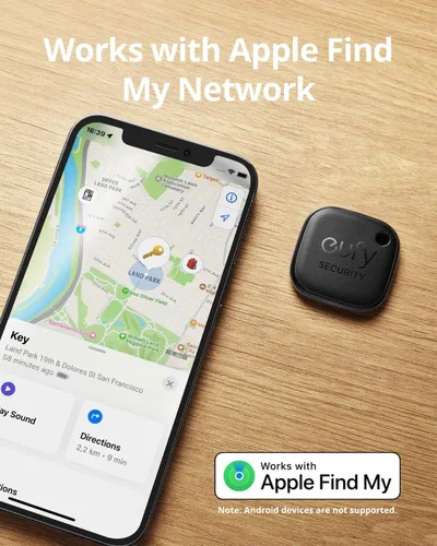 Vista 4 de eufy Security SmartTrack (negro, 1Link +1 tarjeta), funciona con Apple Find My (solo iOS), rastreador de artículos, buscador de teléfono, resistente